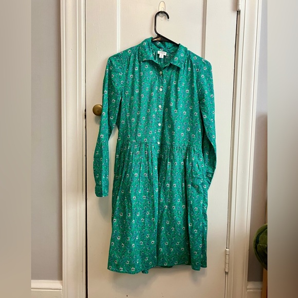 J CREW Printed Cotton Mini Shirtdress Dress Size 0 Green - Picture 2 of 8